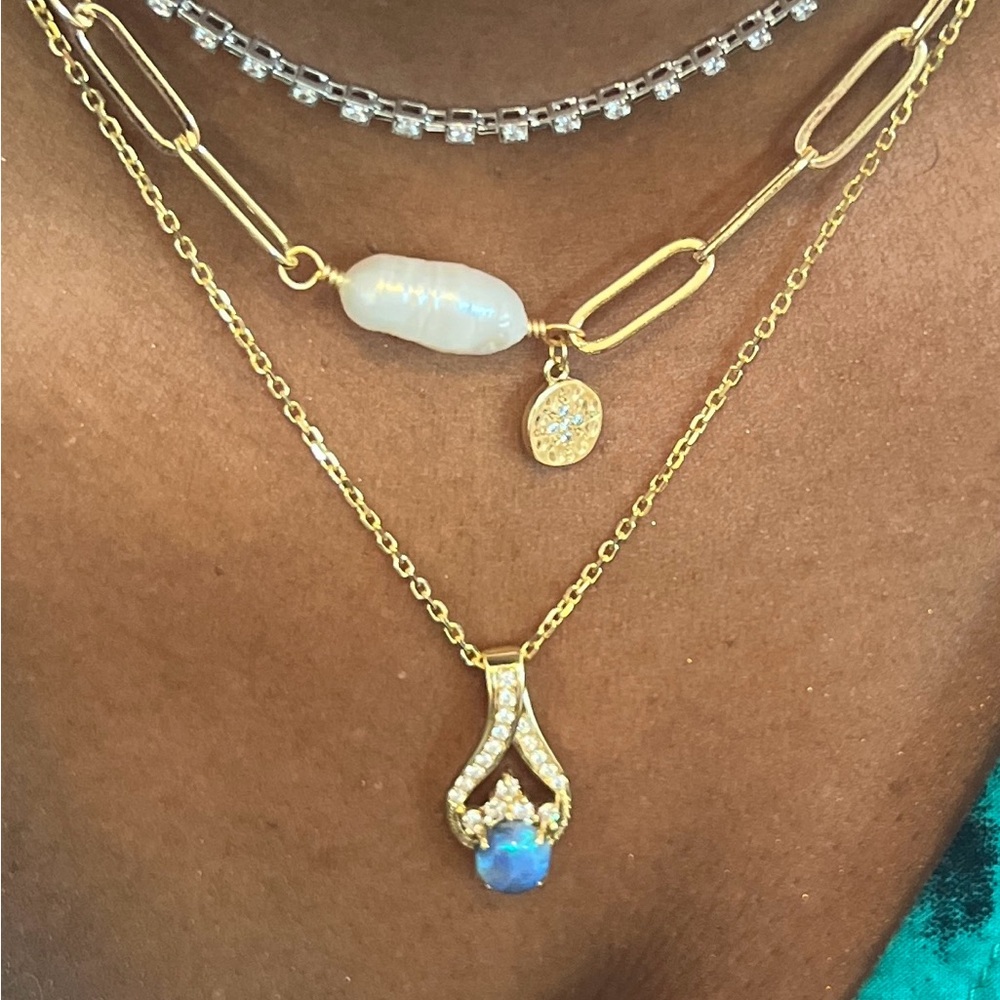 🎇 Black Opal & Diamond 14K Gold Pendant 💚🩵 - Picture 10 of 16